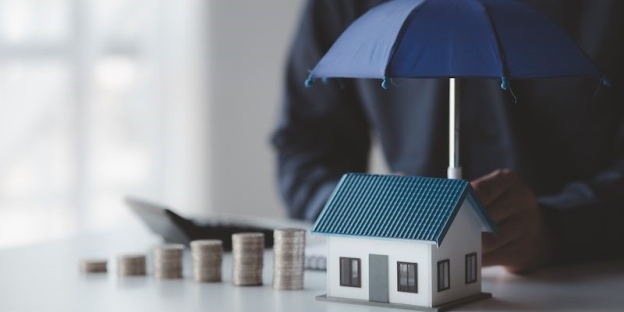 A house with a blue roof and a blue umbrella AI-generated content may be incorrect.